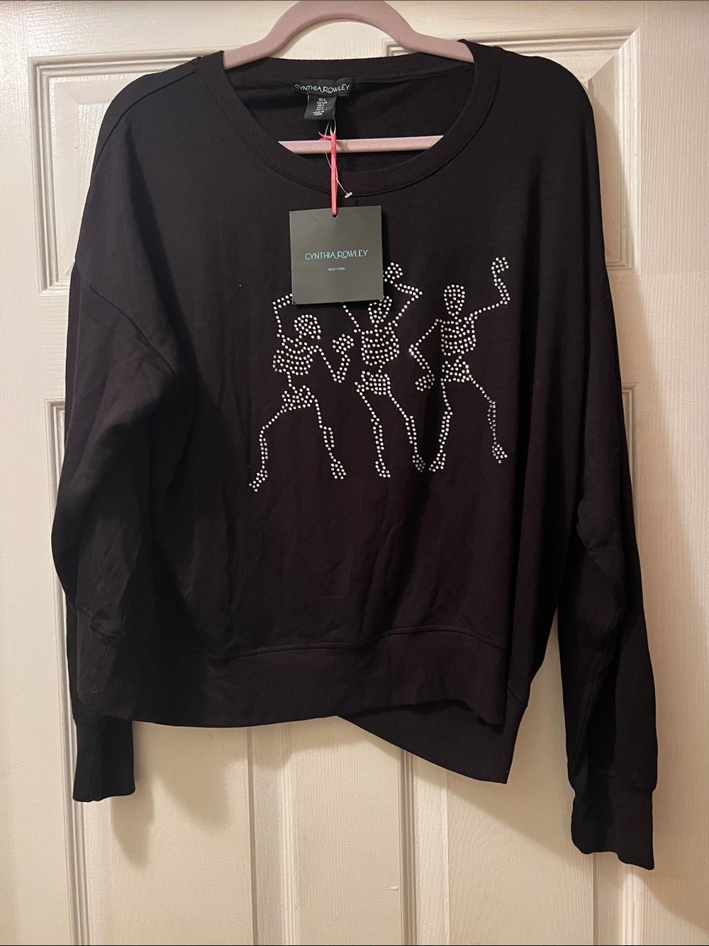 Cynthia Rowley Black Crystal Skeleton Dancer Sweatshirt
